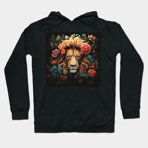 Floral Fantasy Lion Hoodie by Geminiartstudio